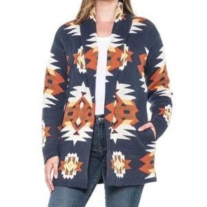 Lucky Brand Southwestern Aztec Cardigan Sweater Navy
Coatigan Size Small NWT